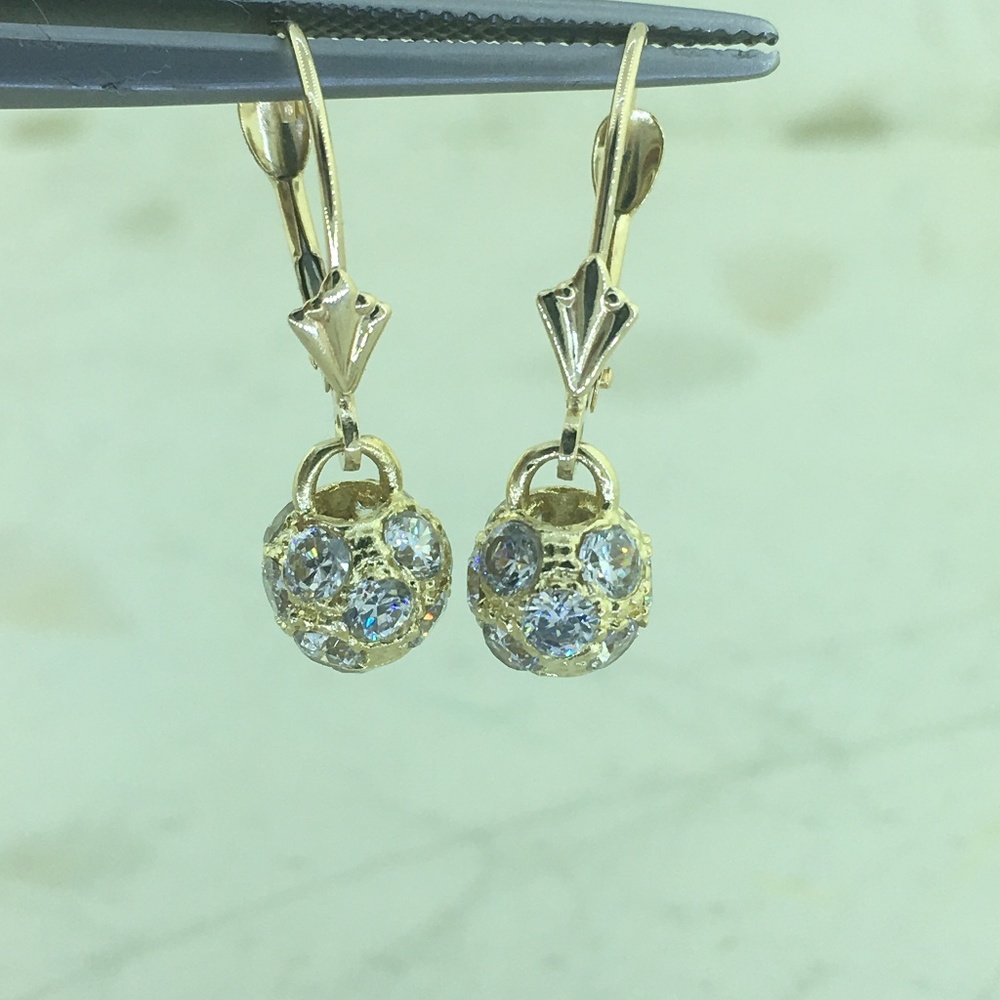 14k Yellow Gold Lever Back CZ Ball Earrings
